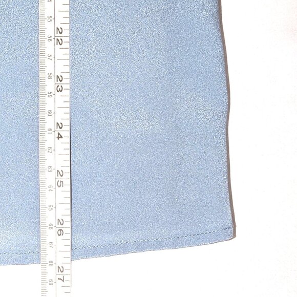 BCBGMAZAZRIA | Satin Blue Long Sleeve Ruffle Shoulder Keyhole Blouse | Medium - Picture 10 of 12